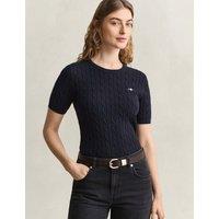 GANT Cotton Rich Cable Crew Neck Knitted T-Shirt Navy