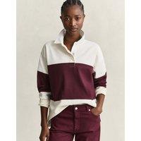 GANT Pure Cotton Striped Rugby Shirt Burgundy