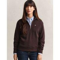 GANT Cotton Rich Half Zip Sweatshirt Brown