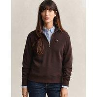 GANT Cotton Rich Half Zip Sweatshirt Brown