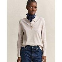 GANT Pure Cotton Long Sleeve Polo Shirt Beige