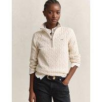 GANT Cotton Rich Cable Knit Half Zip Jumper Stone
