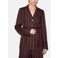 Jigsaw Linen Blend Striped Blazer Brown Mix