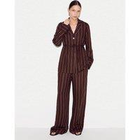 Jigsaw Linen Blend Striped Wide Leg Trousers Brown Mix