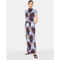 Jigsaw Floral High Neck Maxi Bodycon Dress Blue Mix