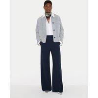 Jigsaw Crepe Pintuck Detail Wide Leg Trousers Navy