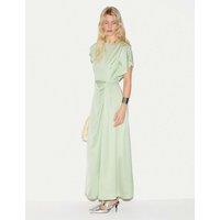 Jigsaw Satin Cap Sleeve Midaxi Waisted Dress Light Green