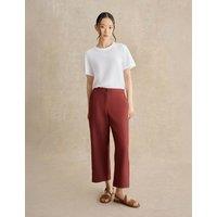 HOBBS Pure Linen Wide Leg Cropped Trousers Brown