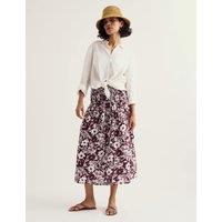 Seasalt Cornwall Pure Cotton Voile Floral Shirred Midi Skirt Brown Mix