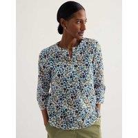 Seasalt Cornwall Pure Cotton Jersey Floral Top Green Mix