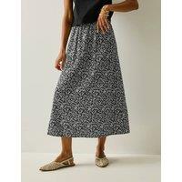 Regatta Flamenca Floral Midi A-Line Skirt with Linen White/Black