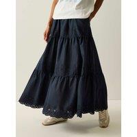 Regatta Deiana Pure Cotton Broderie Midi Tiered Skirt Navy