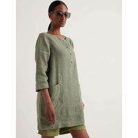 Seasalt Cornwall Pure Linen Scoop Neck Pocket Half Placket Tunic Green