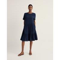 Seasalt Cornwall Pure Cotton Knee Length Relaxed Tiered Dress Navy