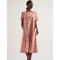 Seasalt Cornwall Jersey Floral Midi T-Shirt Dress Orange Mix