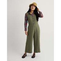 Seasalt Cornwall Pure Linen Wide Leg Jumpsuit Olive