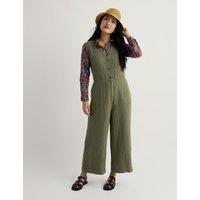 Seasalt Cornwall Pure Linen Wide Leg Jumpsuit Olive