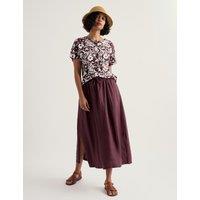 Seasalt Cornwall Pure Linen Side Split Midi A-Line Skirt Brown