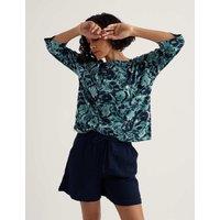 Seasalt Cornwall Pure Cotton Floral Boat Neck Top Blue Mix