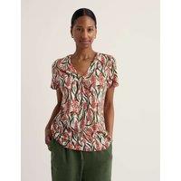 Seasalt Cornwall Cotton Rich Floral V-Neck Pleat Detail Top Multi