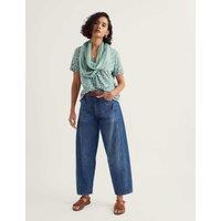 Seasalt Cornwall Cotton Rich Floral Pleat Detail Top Light Blue Mix