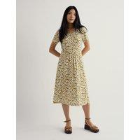 Seasalt Cornwall Pure Cotton Floral Midi Waisted Dress White Mix