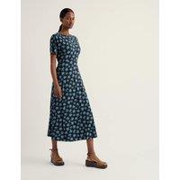 Seasalt Cornwall Cotton Rich Floral Midi Skater Dress Dark Navy Mix