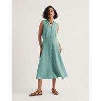 Seasalt Cornwall Pure Linen V-Neck Midi Waisted Dress Blue