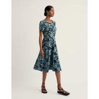 Seasalt Cornwall Cotton Rich Floral Midi Waisted Dress Medium Blue Mix