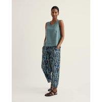 Seasalt Cornwall Pure Linen Floral Tapered Cropped Trousers Navy Mix