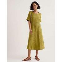 Seasalt Cornwall Pure Linen Round Neck Midi Waisted Dress Green