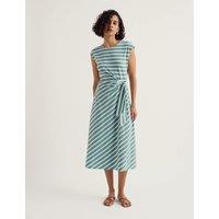 Seasalt Cornwall Cotton Rich Striped Tie Front Midi Wrap Dress Teal Mix