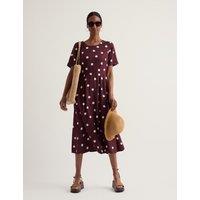 Seasalt Cornwall Scoop Neck Polka Dot Midi Waisted Dress Brown Mix