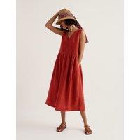 Seasalt Cornwall Pure Linen V-Neck Midi Waisted Dress Orange