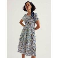 Seasalt Cornwall Cotton Rich Floral Knee Length Skater Dress QT White Mix