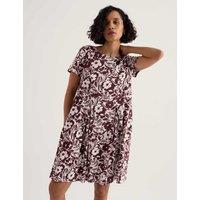 Seasalt Cornwall Cotton Rich Floral Mini T-Shirt Dress Brown Mix