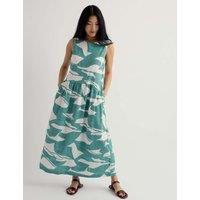 Seasalt Cornwall Pure Cotton Geometric Midi Waisted Dress Light Blue Mix