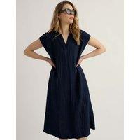 Seasalt Cornwall Pure Cotton Textured Midi Shift Dress Navy