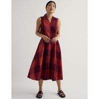Seasalt Cornwall Pure Cotton Checked Midi Waisted Dress Multi