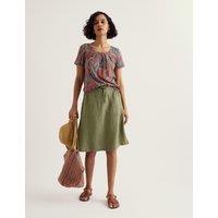 Seasalt Cornwall Pure Linen Patch Pocket A-Line Skirt Green