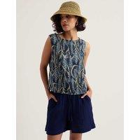 Seasalt Cornwall Pure Linen Floral Boat Neck Vest Navy Mix