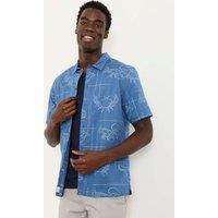 FatFace Regular Fit Seafood Print Short Sleeve Shirt Blue Mix
