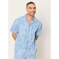 FatFace Relaxed Fit Denim Printed Short Sleeve Shirt Blue Mix
