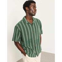 FatFace Pure Cotton Embroidered Palm Striped Shirt Green Mix