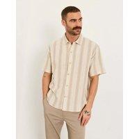 FatFace Linen Cotton Blend Striped Shirt Natural Mix
