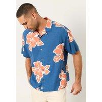 FatFace Relaxed Fit Linen Rich Floral Shirt Navy Mix