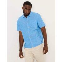 FatFace Regular Fit Linen Blend Short Sleeve Shirt Blue