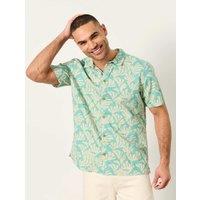 FatFace Pure Cotton Coral Print Short Sleeve Shirt Teal Mix