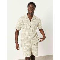 FatFace Regular Fit Jacquard Short Sleeve Shirt Natural Mix
