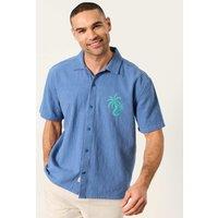 FatFace Pure Cotton Embroidered Palm Tree Shirt Blue Mix